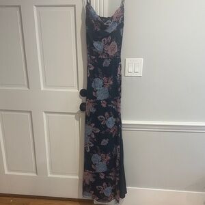 Wayf Floral Long Dress - Black and Blue